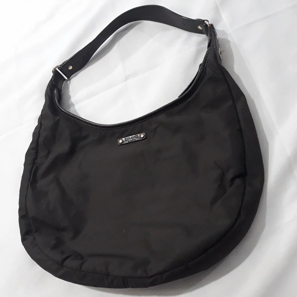 Kate Spade Nylon Hobo Shoulder Bag Brown Wit Leather Trim On The Strap Zippered